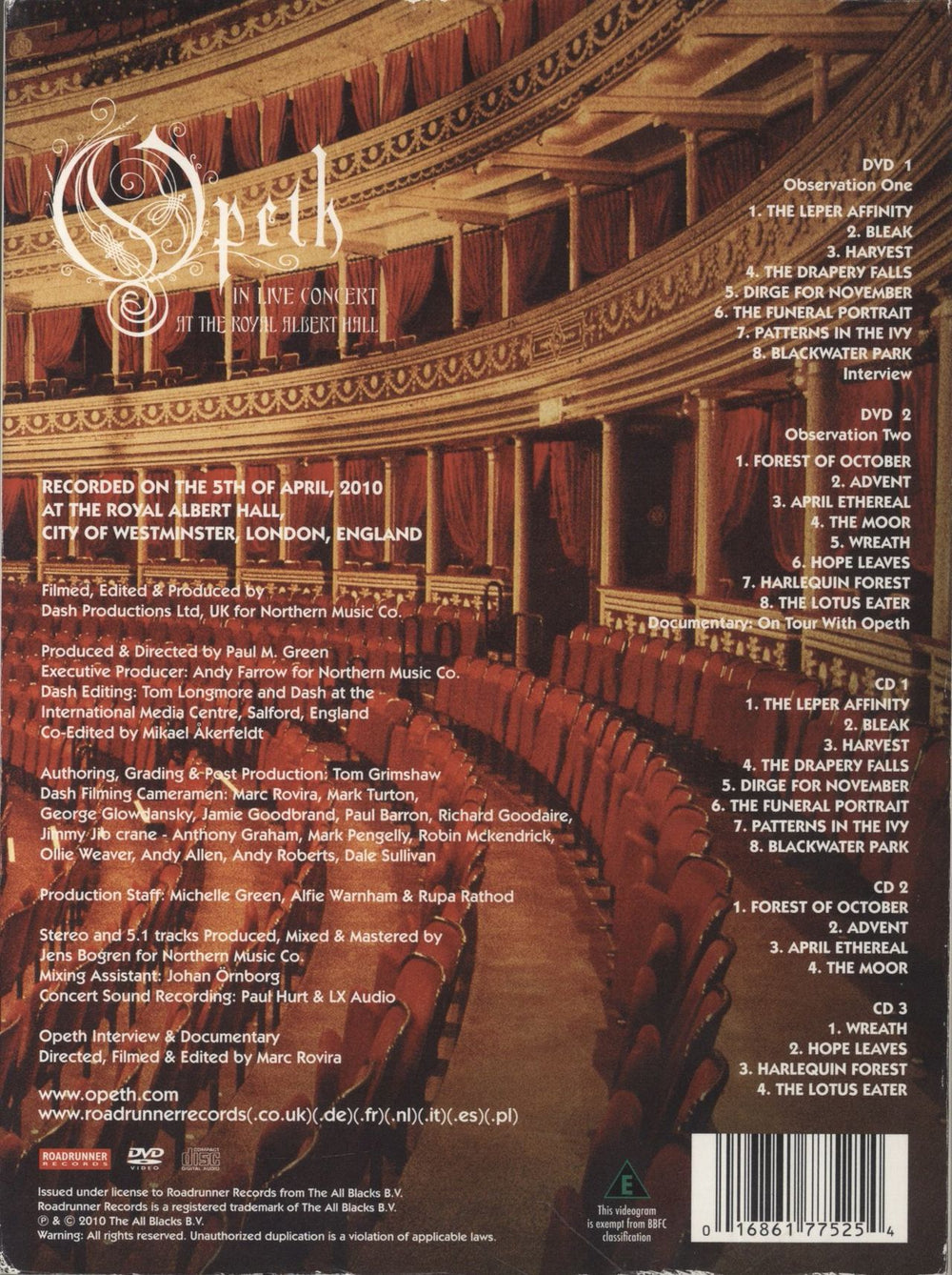 Opeth In Live Concert At The Royal Albert Hall US CD Album Box Set 016861775254