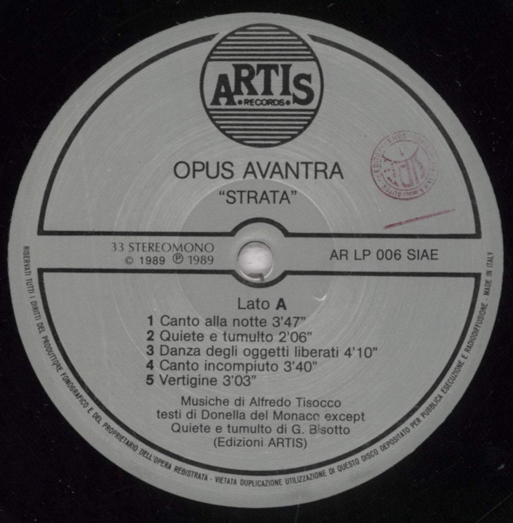 Opus Avantra Strata Italian vinyl LP album (LP record) 7P4LPST839758