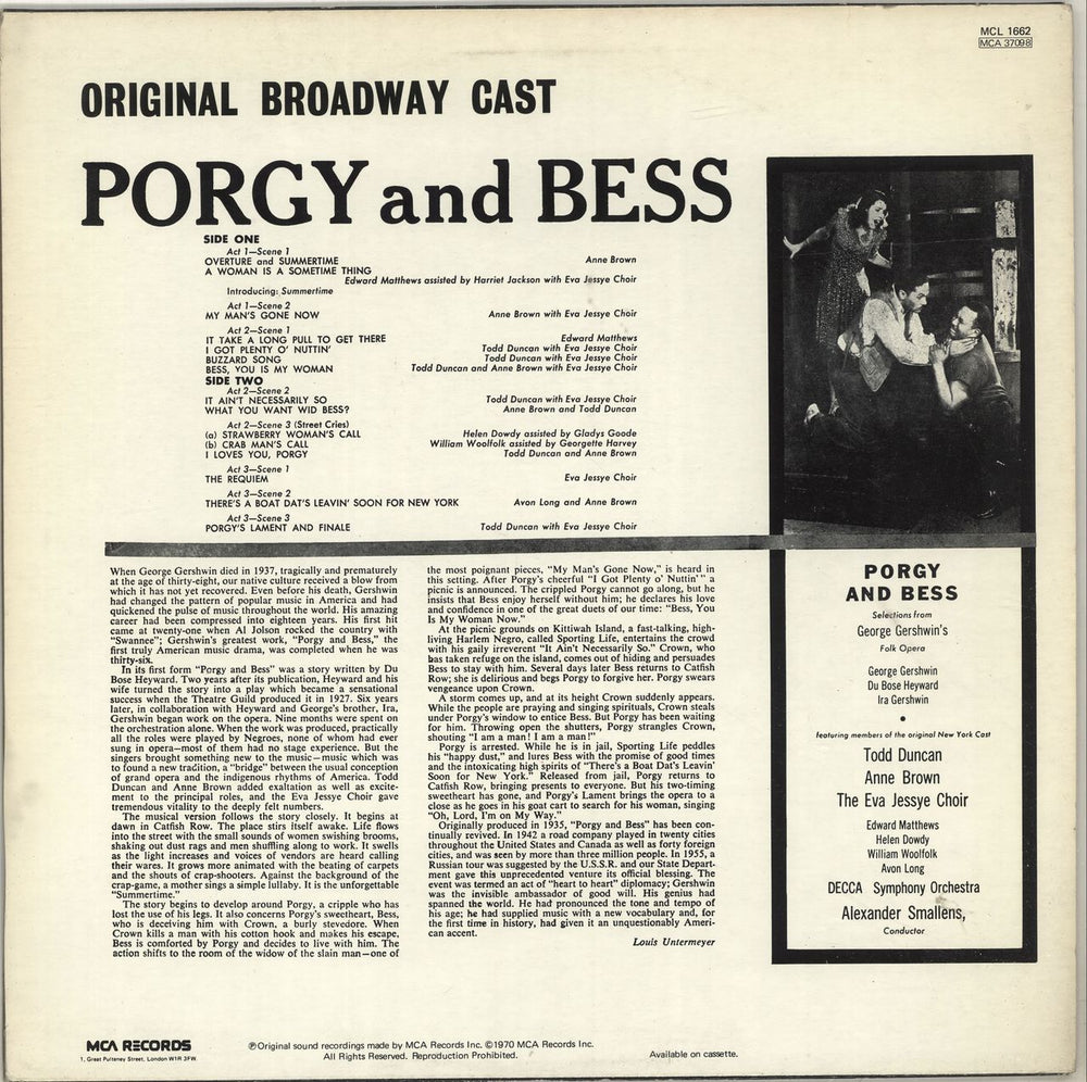 Original Cast Recording Porgy And Bess UK vinyl LP album (LP record)