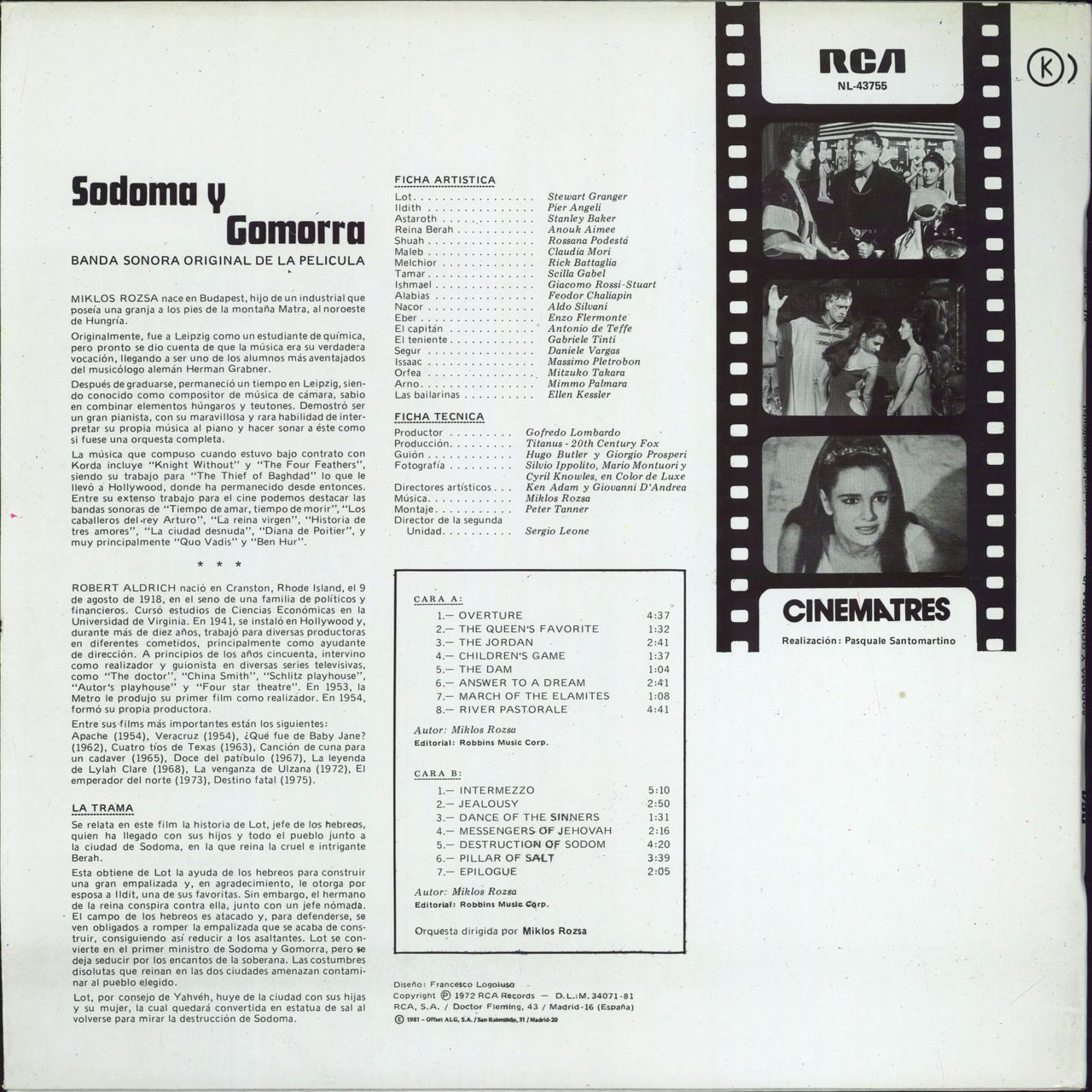 Original Soundtrack Sodoma Y Gomorra Spanish Vinyl LP — RareVinyl.com