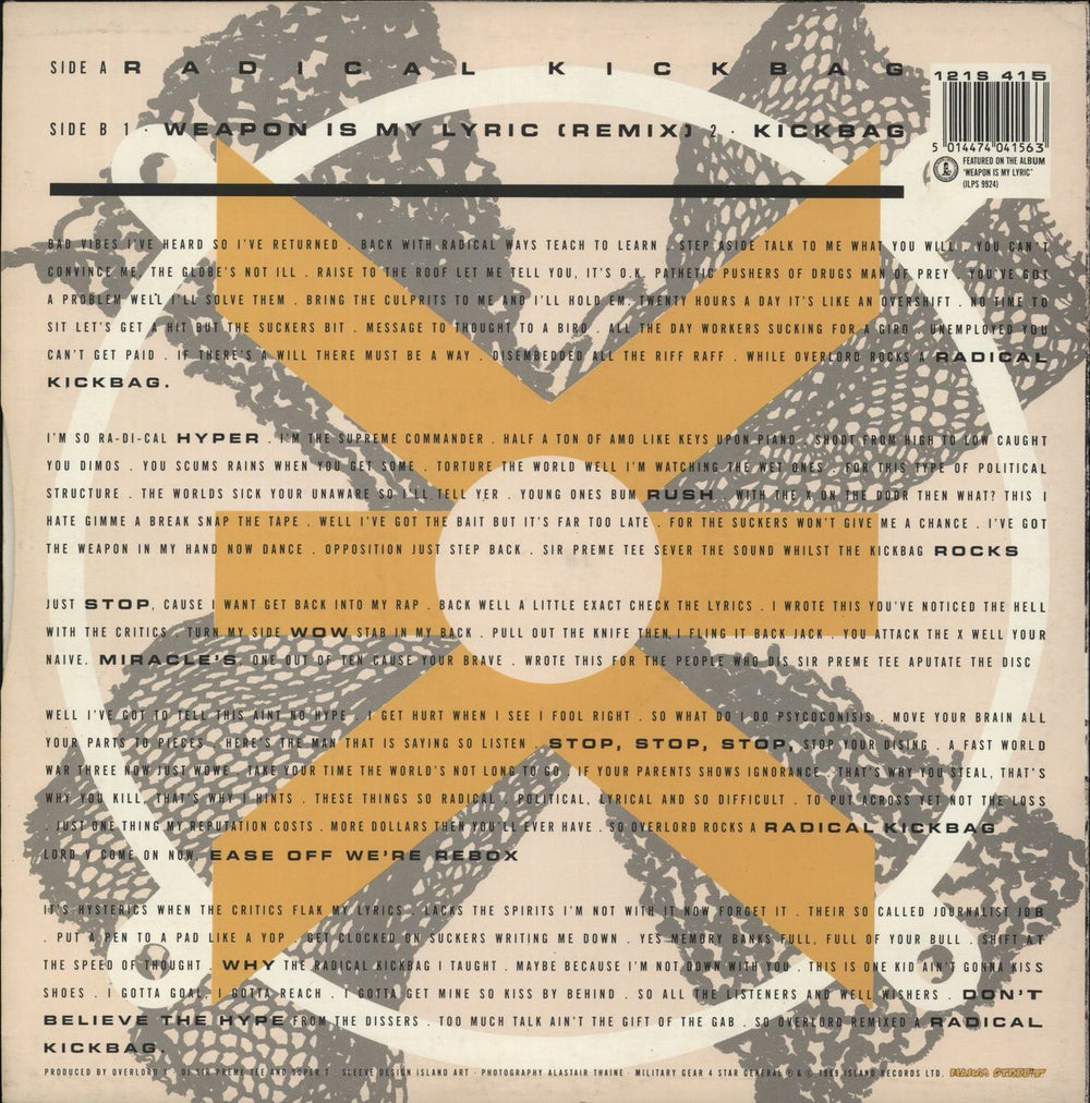 Overlord X Radical Kickbag UK 12" vinyl single (12 inch record / Maxi-single) 5014474041563