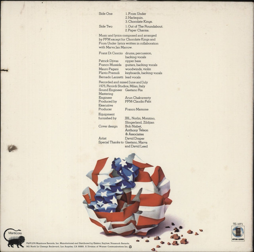 P.F.M. Chocolate Kings US vinyl LP album (LP record)