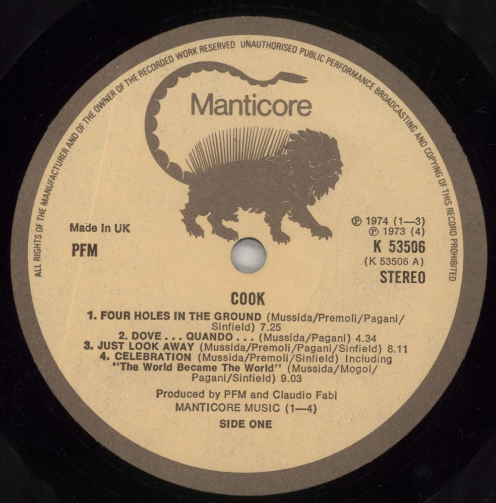 P.F.M. Cook - EX UK vinyl LP album (LP record) PFMLPCO210439