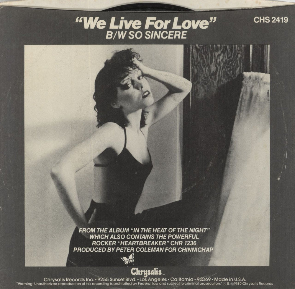 Pat Benatar We Live For Love US 7" vinyl single (7 inch record / 45) CHS2419
