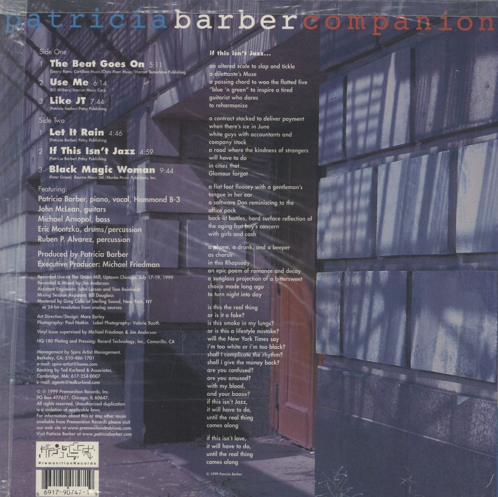 Patricia Barber Companion - 180 Gram Vinyl - Sealed UK vinyl LP album (LP record) 669179074719