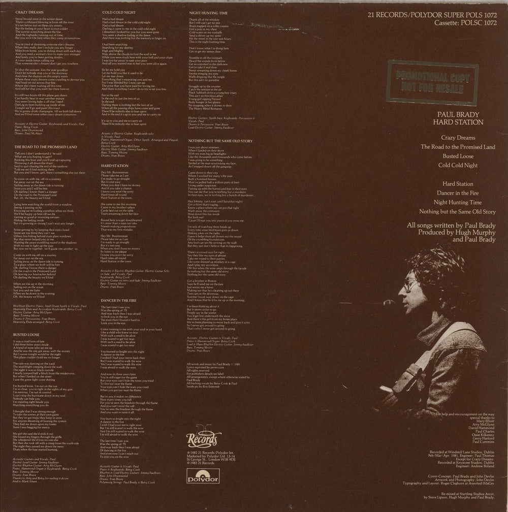 Paul Brady Hard Station - Hype Sticker + Gold Stamp UK vinyl LP album (LP record)