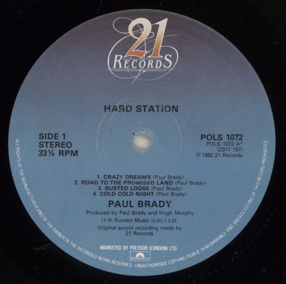 Paul Brady Hard Station - Hype Sticker + Gold Stamp UK vinyl LP album (LP record) PABLPHA878694