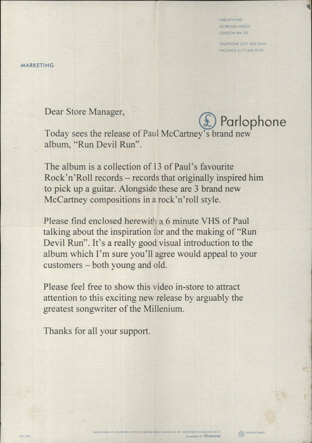Paul McCartney and Wings Run Devil Run - EPK, Cassette & CD-R + PR UK Promo media press kit