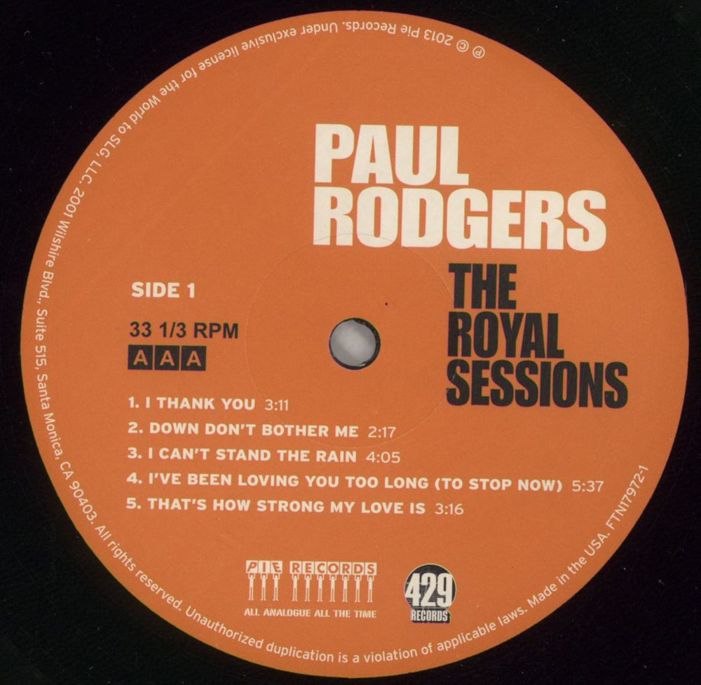 Paul Rodgers The Royal Sessions - 200 Gram Vinyl US vinyl LP album (LP record) RGRLPTH782784