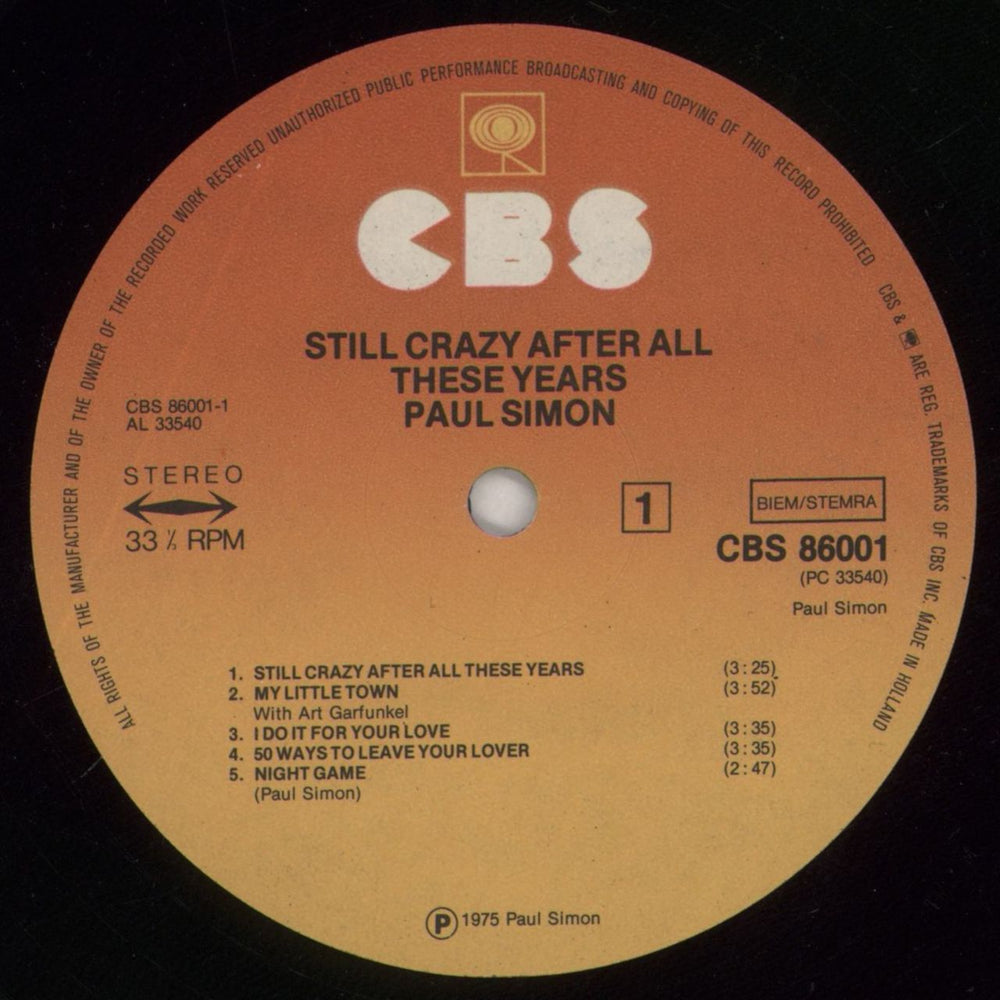 Paul Simon Still Crazy After All These Years Dutch vinyl LP album (LP record) PSILPST595861