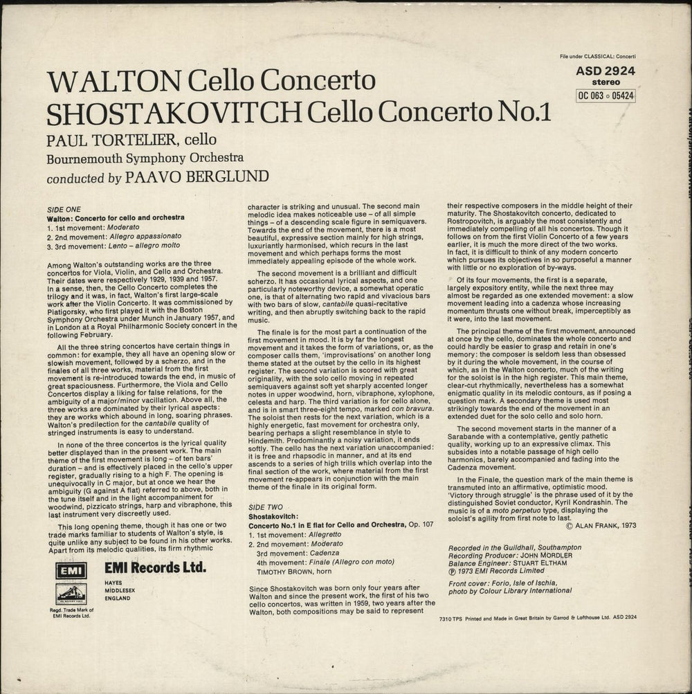 Paul Tortelier Shostakovich: Cello Concerto No.1 - EX UK vinyl LP album (LP record)