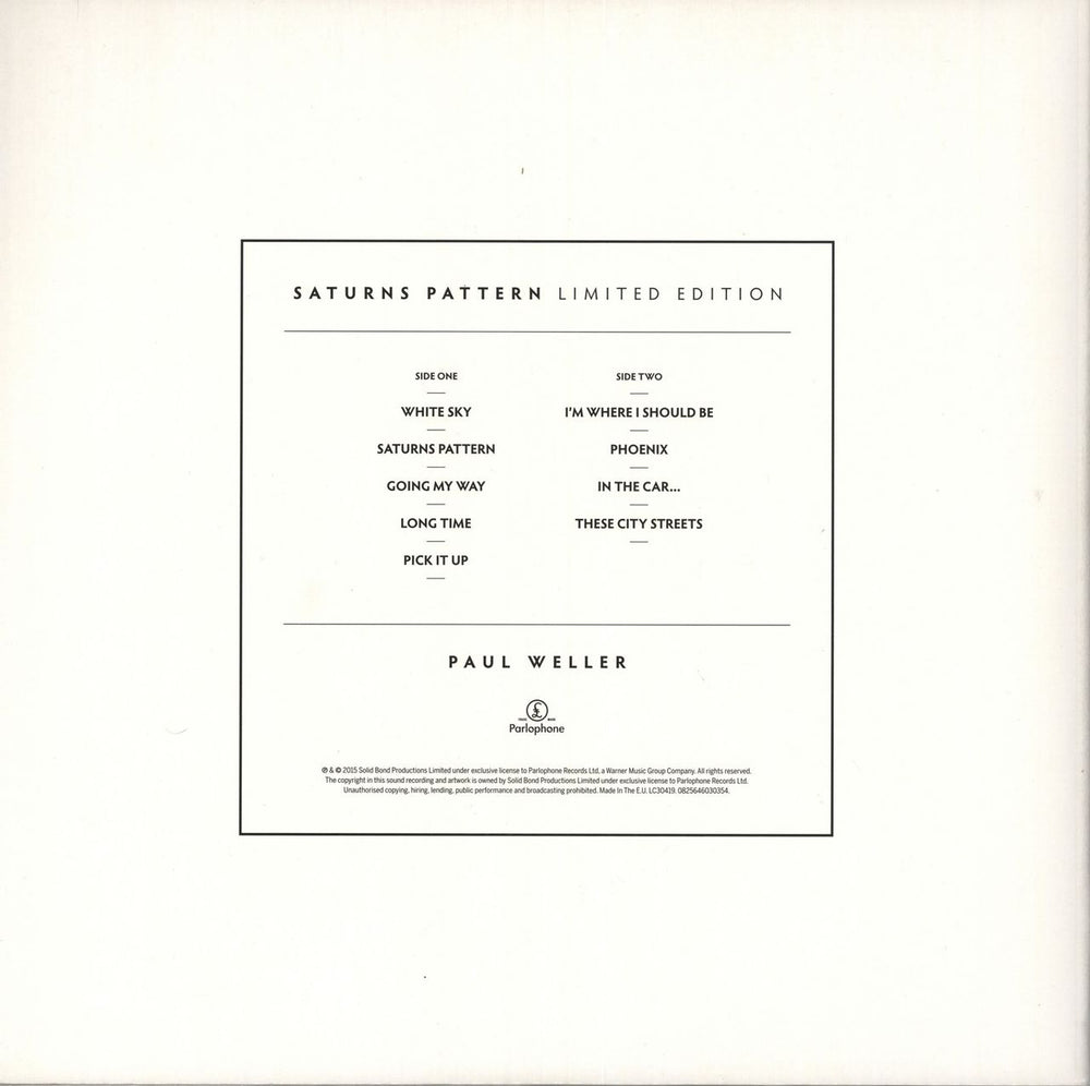 Paul Weller Saturns Pattern - 180gram Clear Vinyl UK vinyl LP album (LP record) 0825646030354