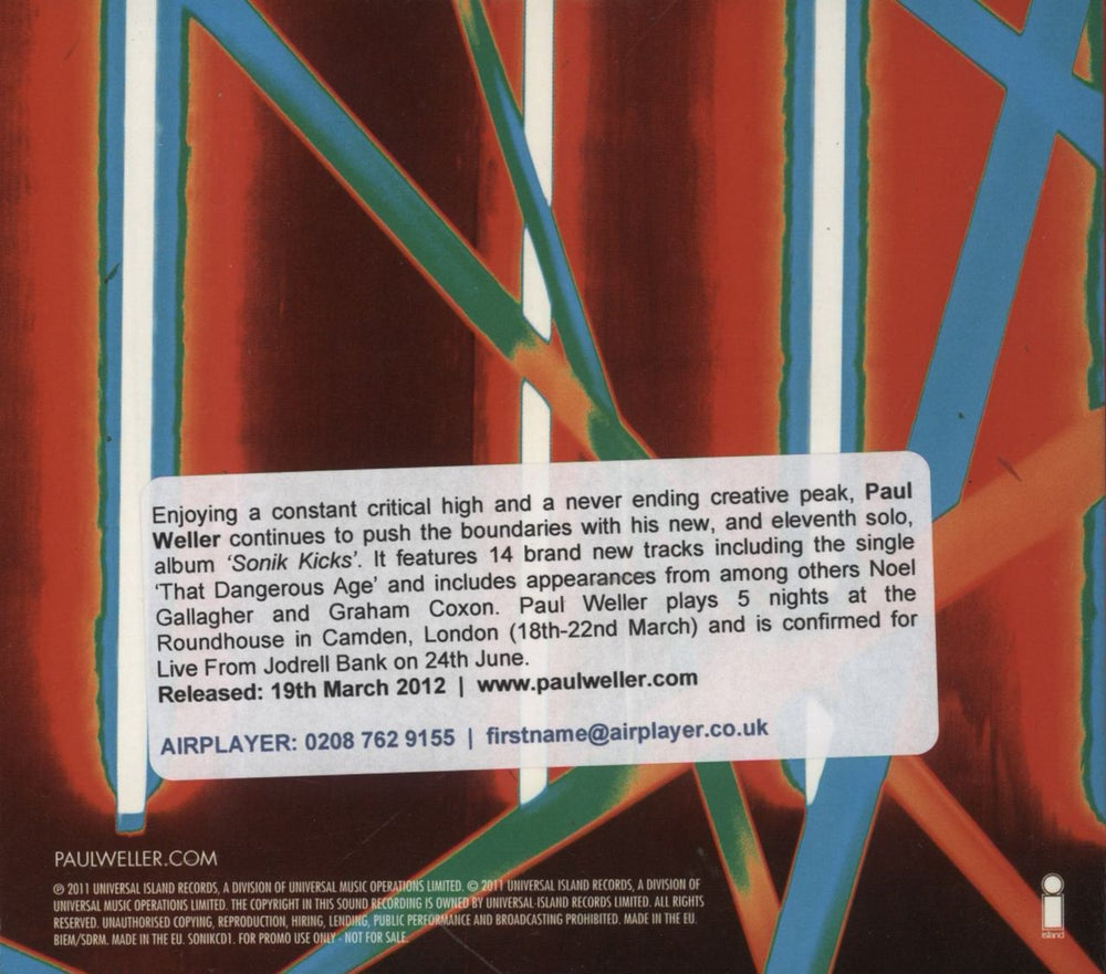 Paul Weller Sonik Kicks - Numbered + Gatefold Sleeve UK Promo CD-R acetate