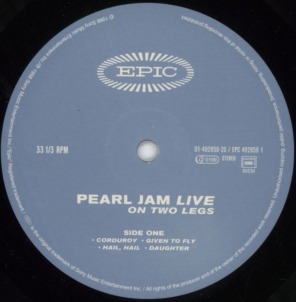 Pearl Jam Live On Two Legs - VG UK 2-LP vinyl record set (Double LP Album) PJA2LLI881328