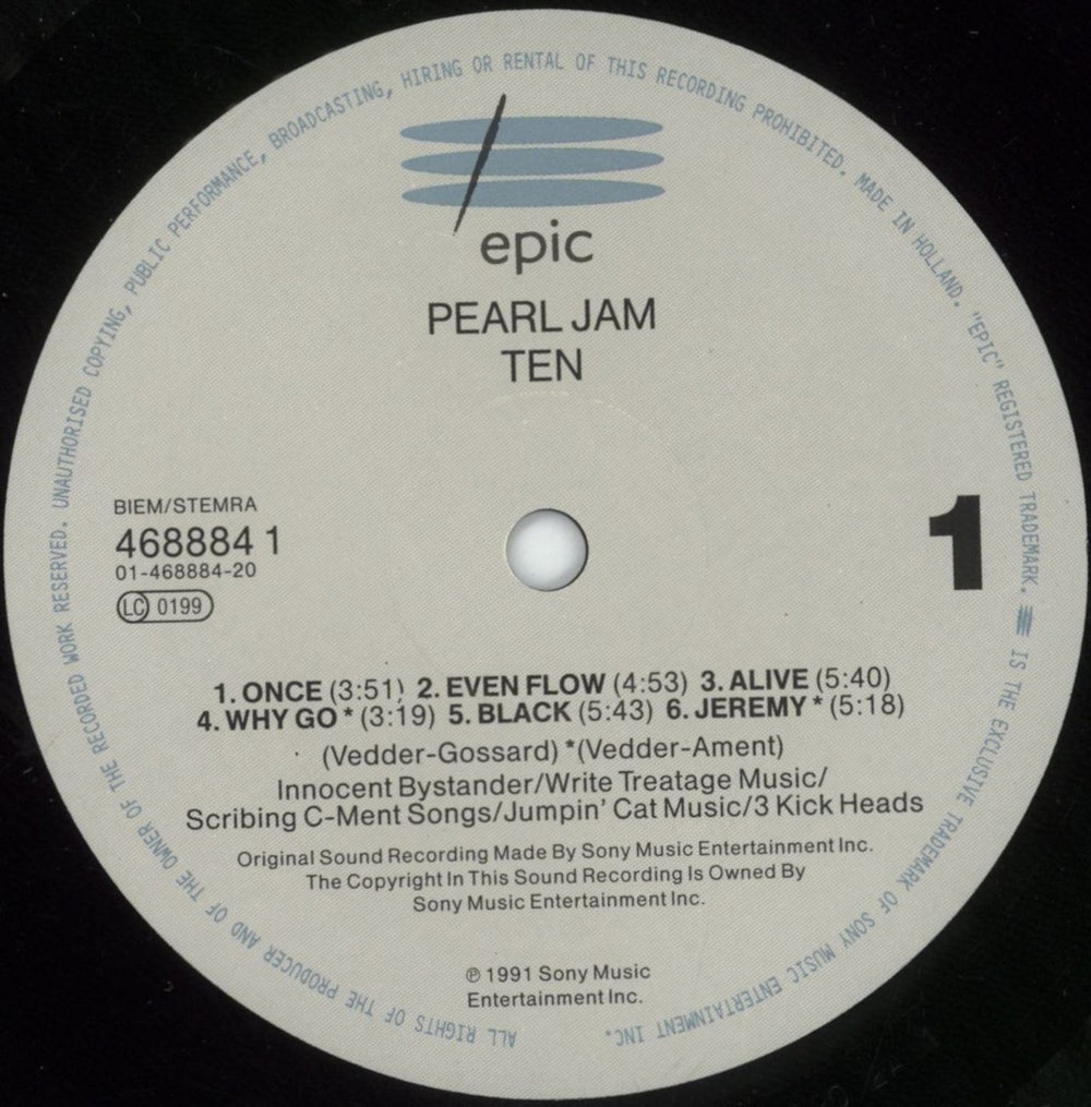 Pearl Jam Ten - EX UK vinyl LP album (LP record) PJALPTE678902
