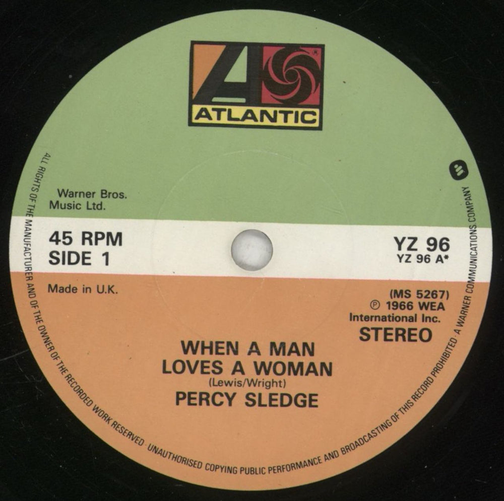 Percy Sledge When A Man Loves A Woman + Sleeve UK 7" vinyl single (7 inch record / 45) PSL07WH601237