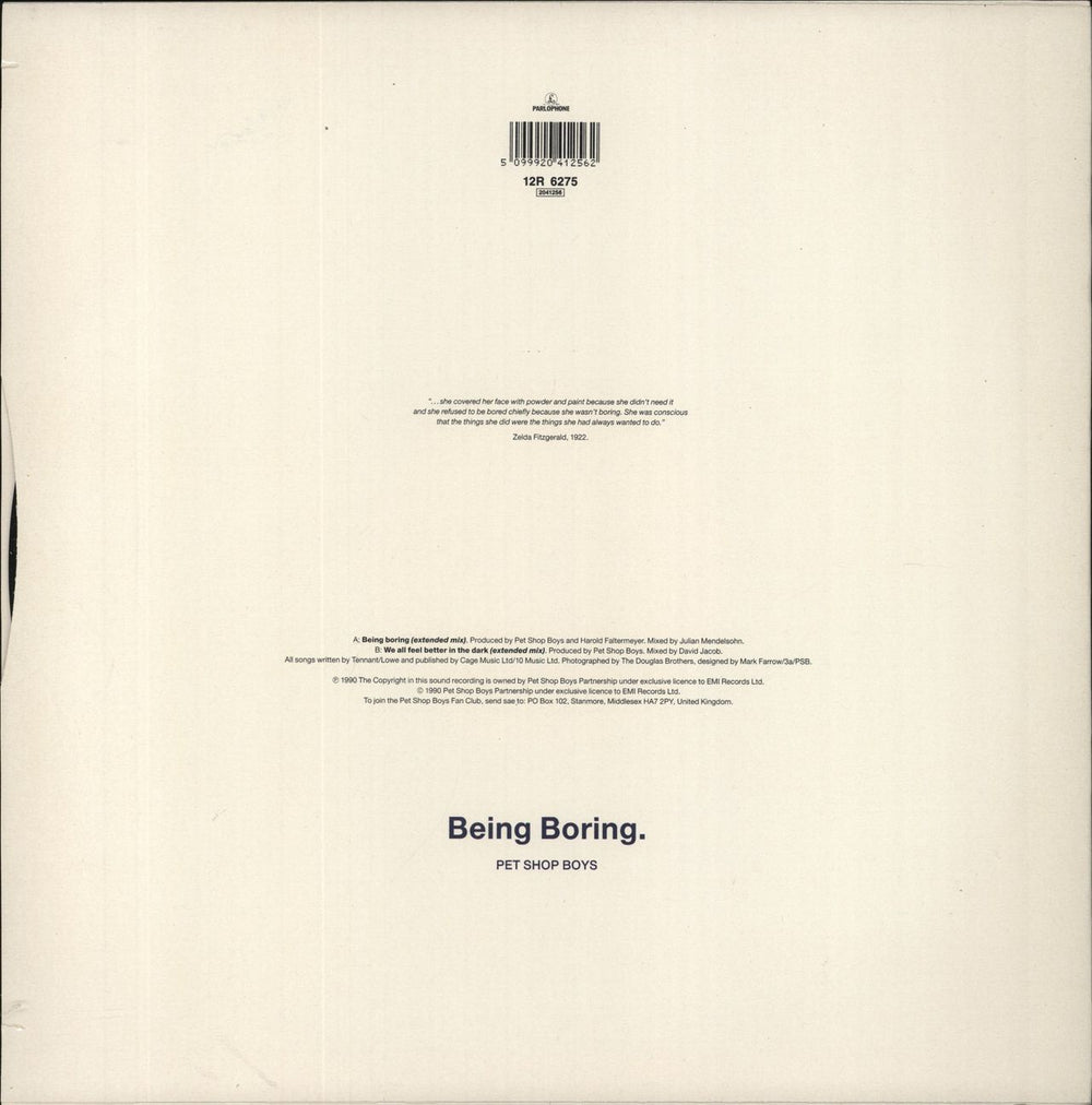 Pet Shop Boys Being Boring UK 12" vinyl single (12 inch record / Maxi-single) 5099920412562