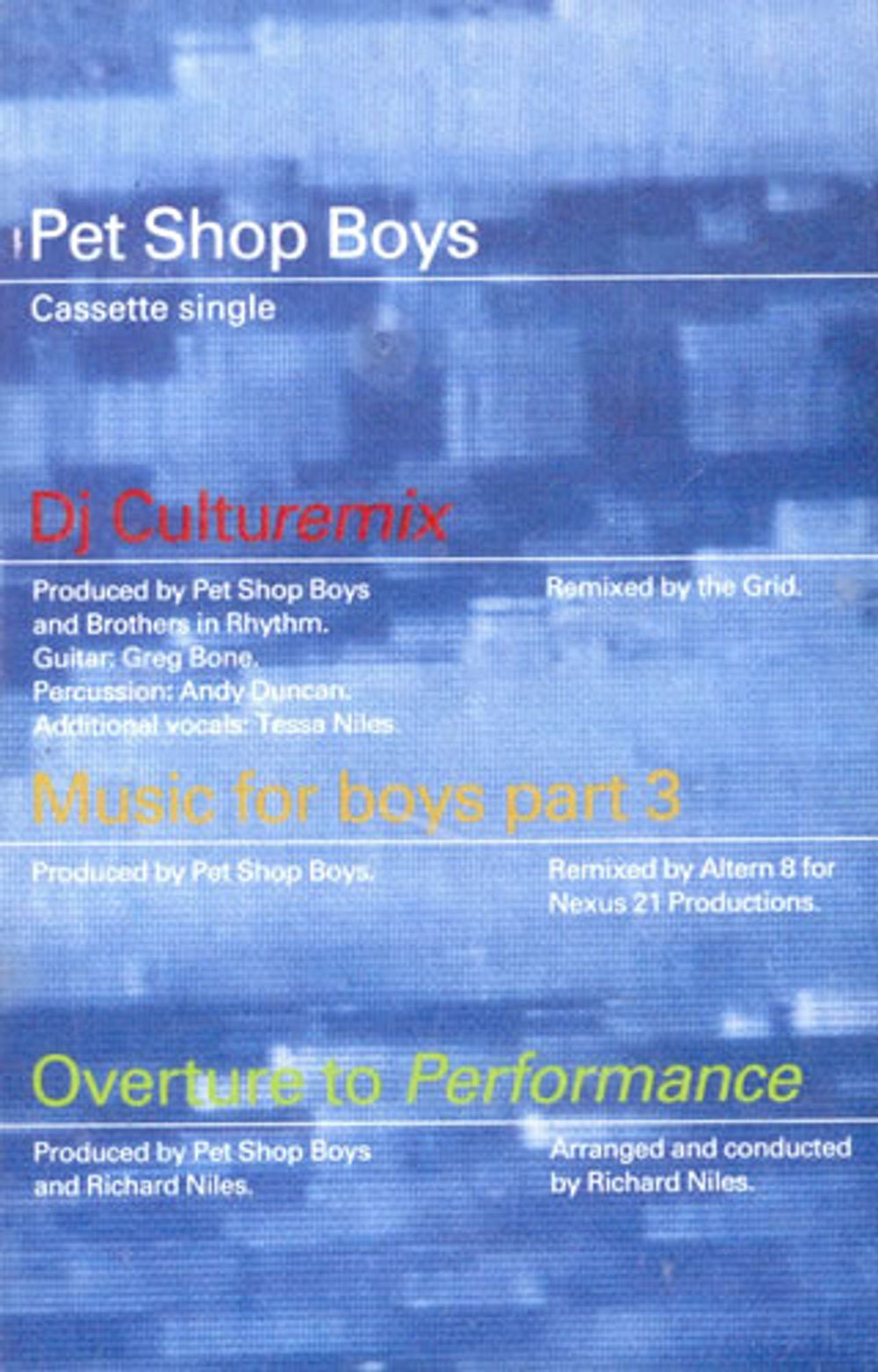 Pet Shop Boys Dj Culture Remix UK cassette single TCRX6301