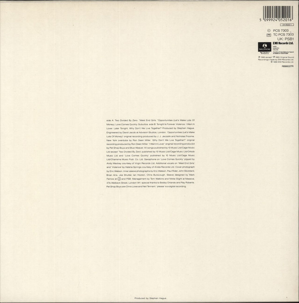 Pet Shop Boys Please - Hype Stickered UK vinyl LP album (LP record) 5099924052016