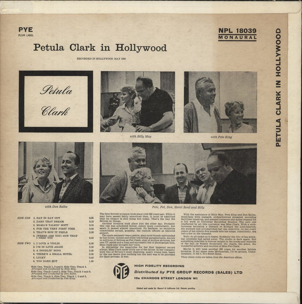 Petula Clark Petula Clark In Hollywood - EX UK vinyl LP album (LP record)