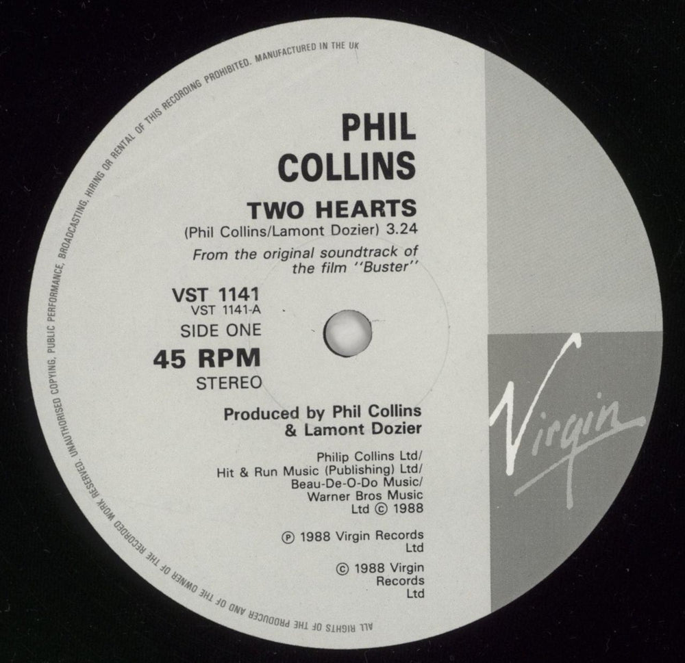 Phil Collins Two Hearts UK 12" vinyl single (12 inch record / Maxi-single) COL12TW868576