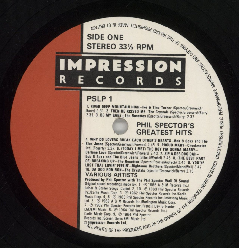 Phil Spector Greatest Hits UK vinyl LP album (LP record) PSPLPGR316488