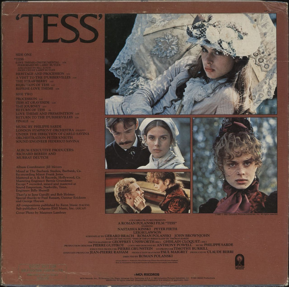 Philippe Sarde Music From The Original Motion Picture Soundtrack 'Tess' US vinyl LP album (LP record)