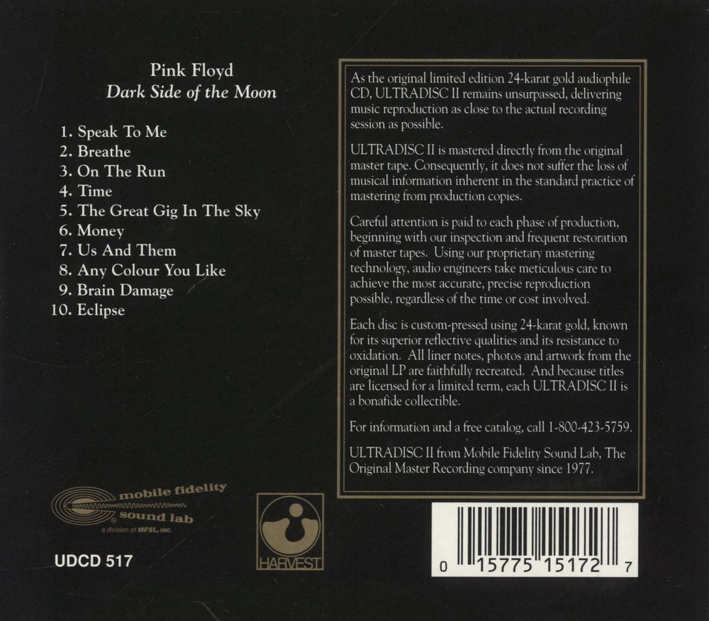 Pink Floyd Dark Side Of The Moon - Ultradisc II + Wraparound Card US CD album (CDLP) 015775151727