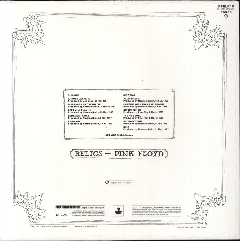 Pink Floyd Relics: Remastered - 180gm UK vinyl LP album (LP record) 190295996918