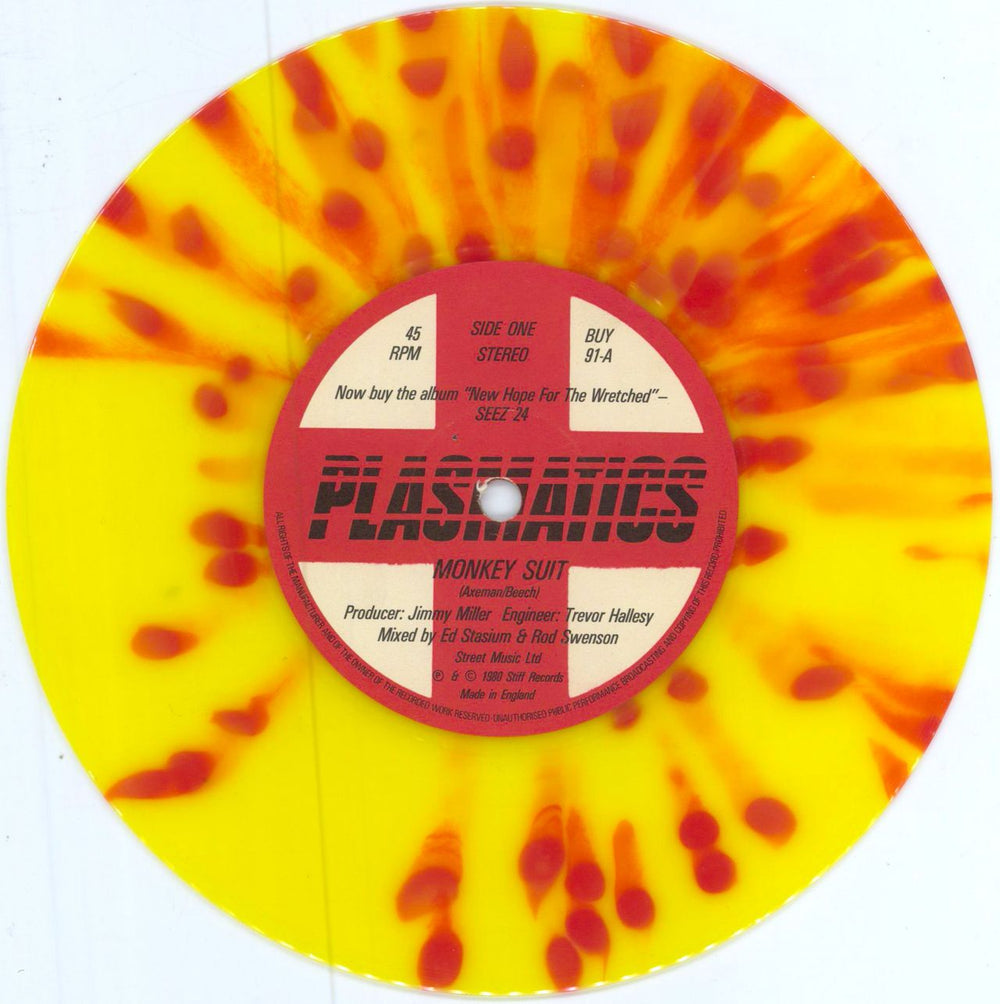 Plasmatics Monkey Suit - Coloured Vinyl - EX UK 7" vinyl single (7 inch record / 45) LCS07MO783542