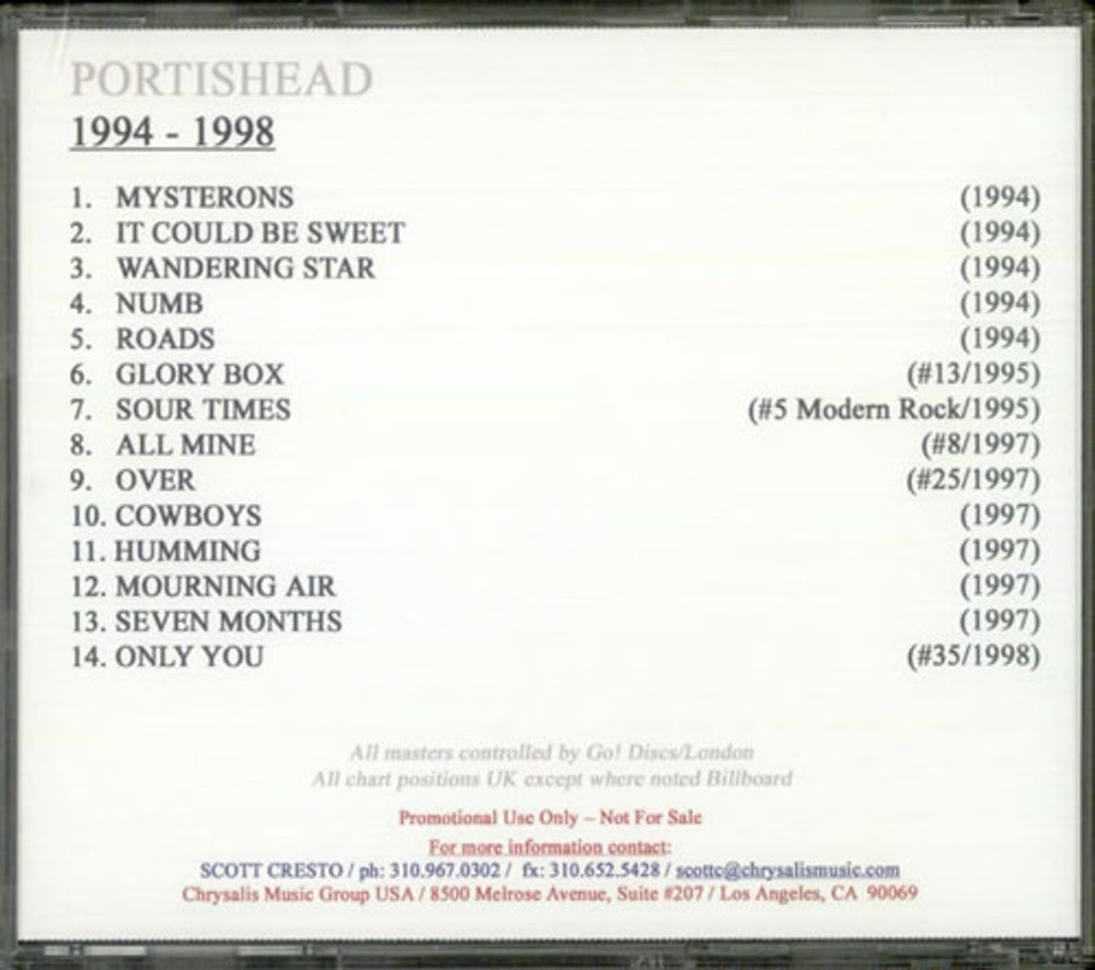 Portishead The Music Of Portishead 1994-1998 US CD-R acetate PSHCRTH528753