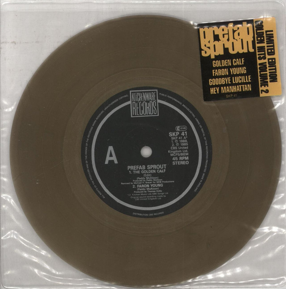 Prefab Sprout The Golden Calf - Gold Vinyl UK 7" vinyl single (7 inch record / 45) SKP41