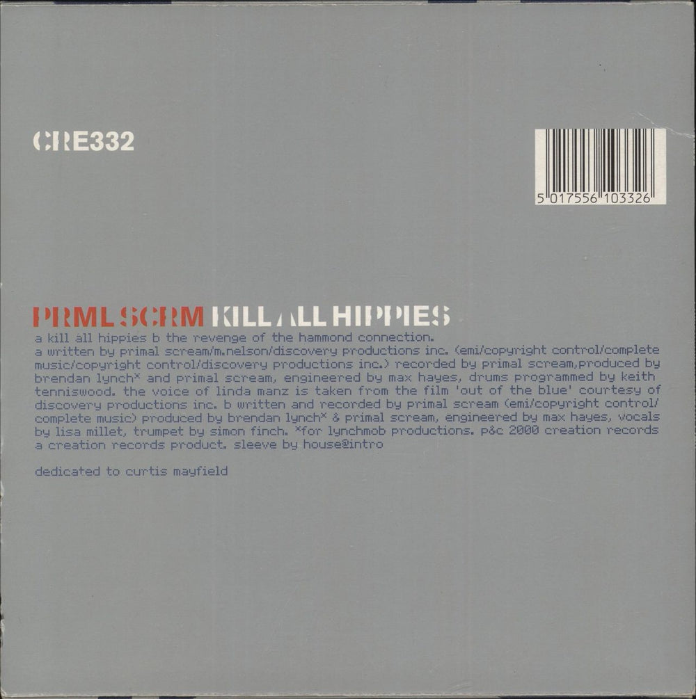 Primal Scream Kill All Hippies UK 7" vinyl single (7 inch record / 45) 5017556103326