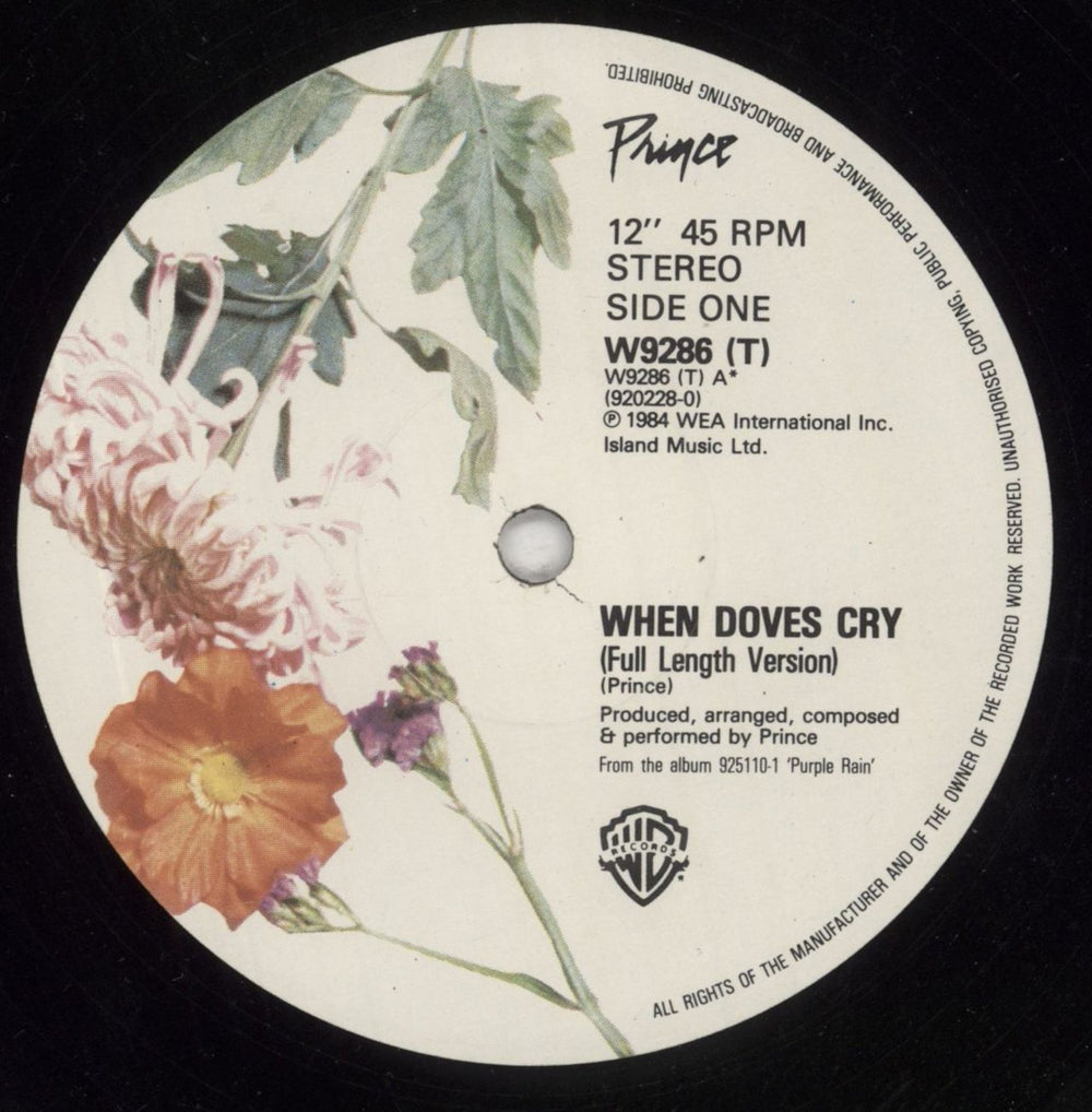 Prince When Doves Cry UK 12" vinyl single (12 inch record / Maxi-single) PRI12WH03309