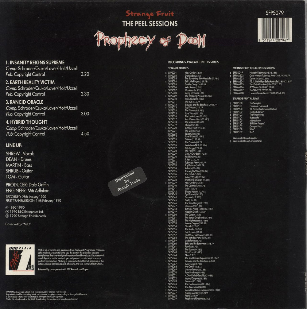 Prophecy Of Doom The Peel Sessions UK 12" vinyl single (12 inch record / Maxi-single) P4Q12TH594389