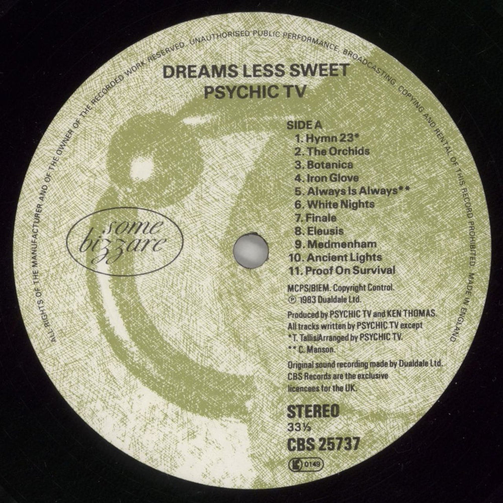 Psychic TV Dreams Less Sweet - Gold promo stamped UK vinyl LP album (LP record) PTVLPDR861011