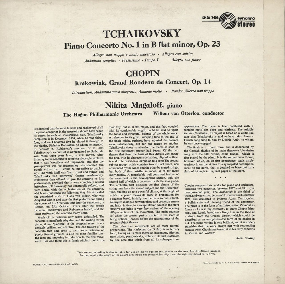 Pyotr Ilyich Tchaikovsky Piano Concerto No.1 in B flat minor, Op.23 UK vinyl LP album (LP record)