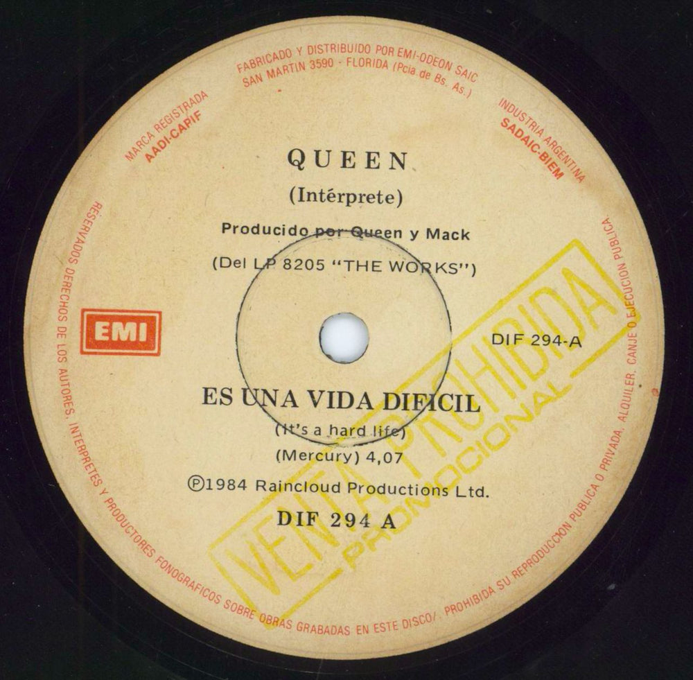 Queen Es Una Vida Dificil Argentinean Promo 7" vinyl single (7 inch record / 45) DIF294