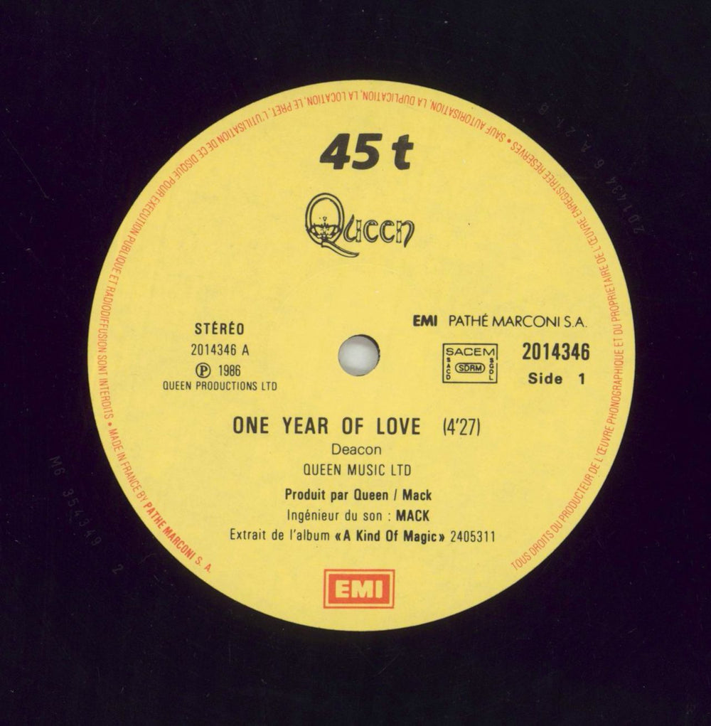 Queen One Year Of Love French 12" vinyl single (12 inch record / Maxi-single) QUE12ON25128
