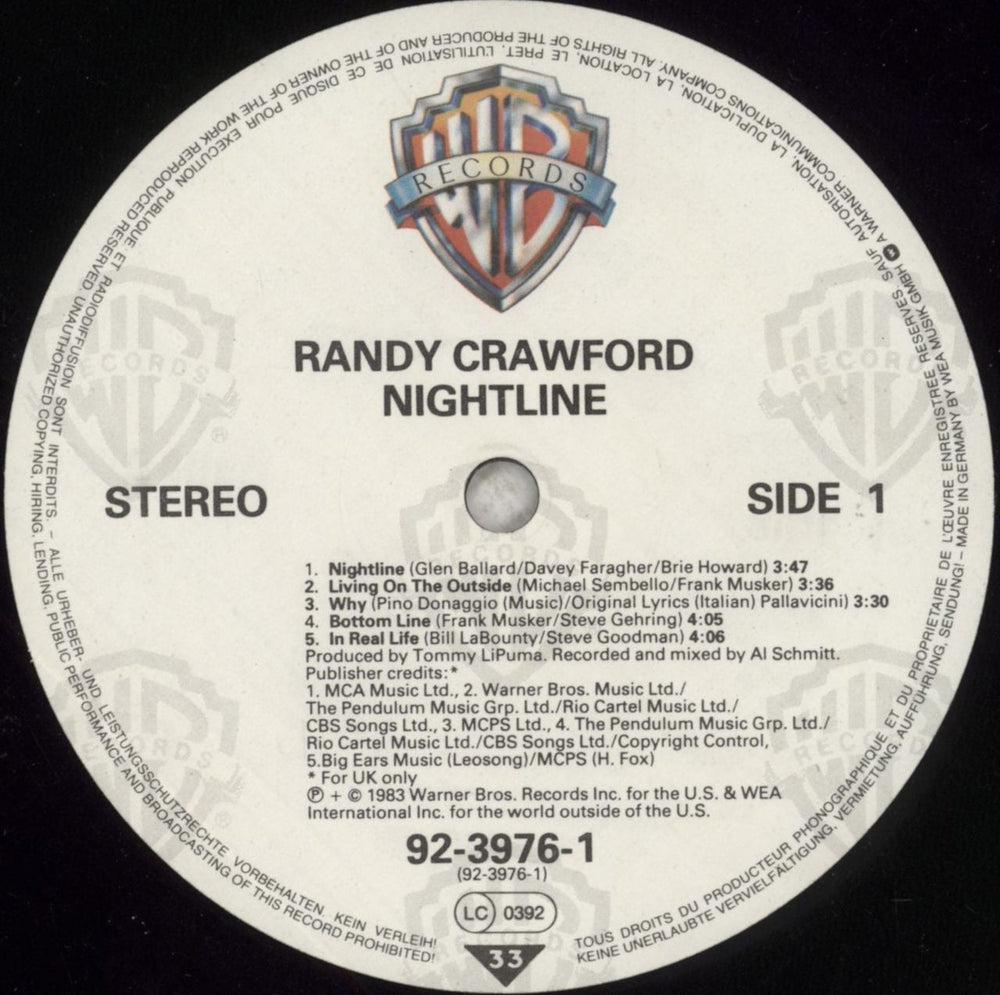 Randy Crawford Nightline German vinyl LP album (LP record) RCWLPNI421035