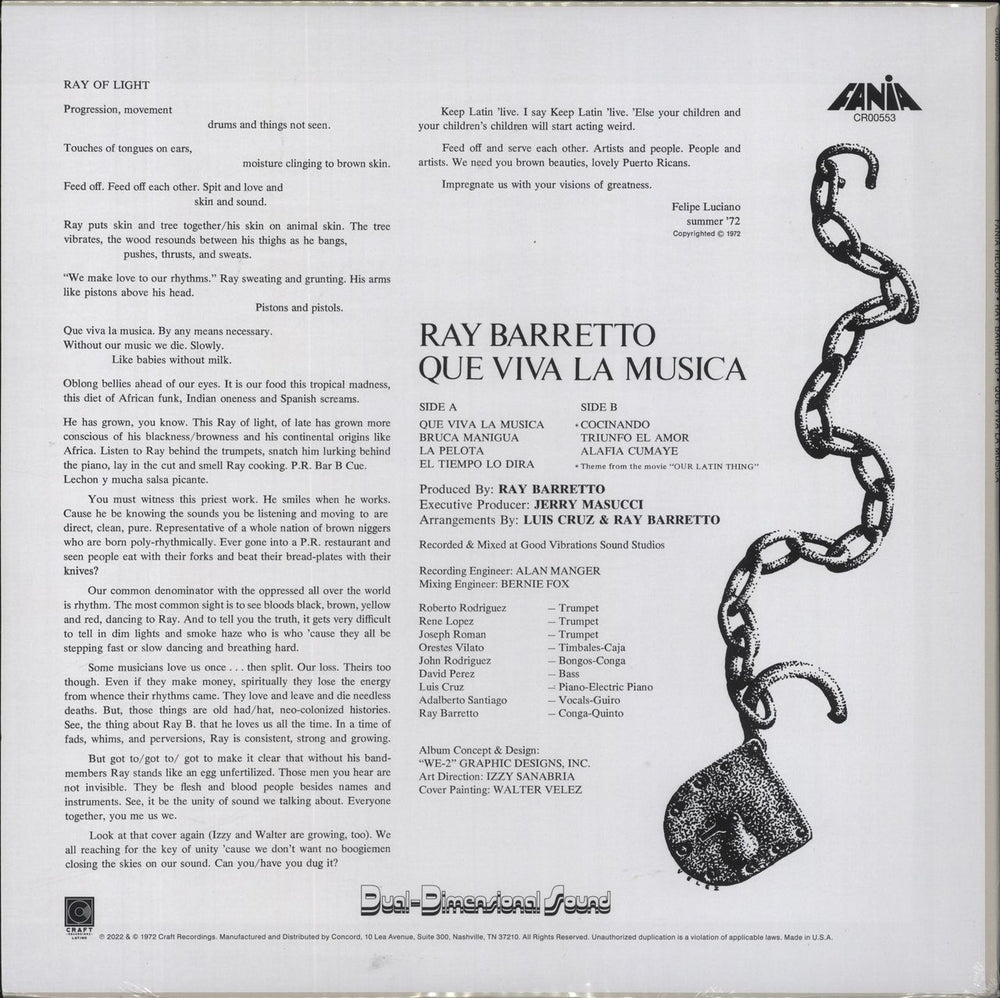 Ray Barretto Que Viva La Musica - 180g - Sealed US vinyl LP album (LP record) 888072426924