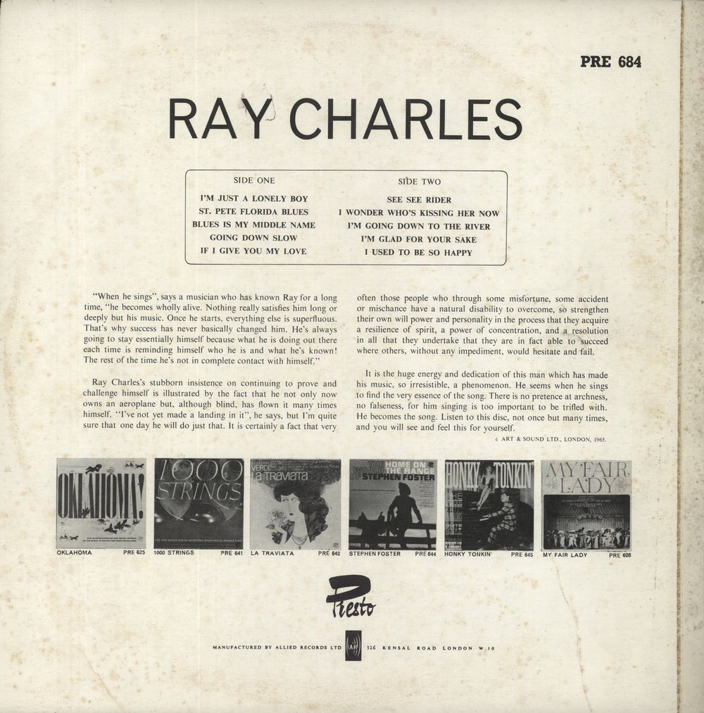 Ray Charles Ray Charles UK vinyl LP album (LP record)