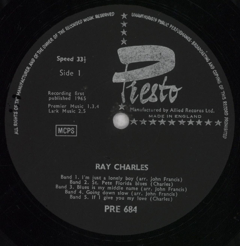 Ray Charles Ray Charles UK vinyl LP album (LP record) RYHLPRA844682