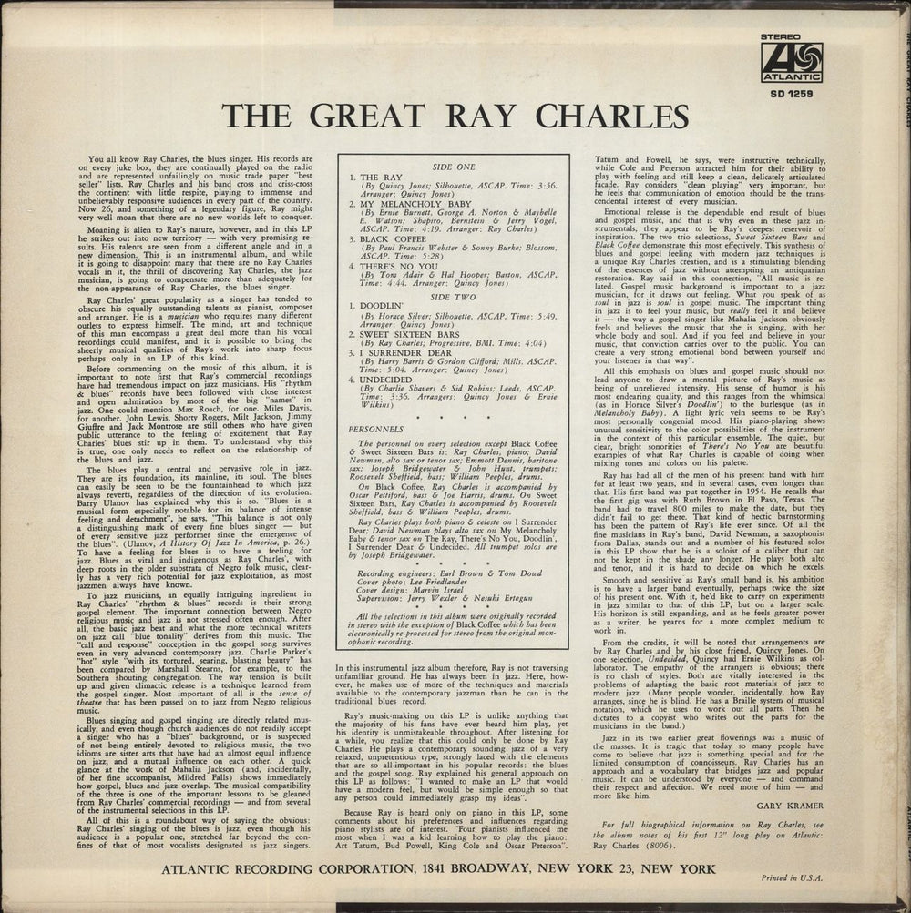 Ray Charles The Great Ray Charles - Variant US vinyl LP album (LP record) 075678133015