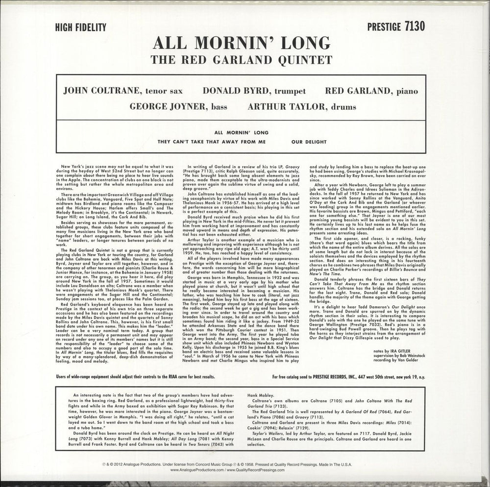 Red Garland All Mornin' Long - 180gm US vinyl LP album (LP record) 753088713019