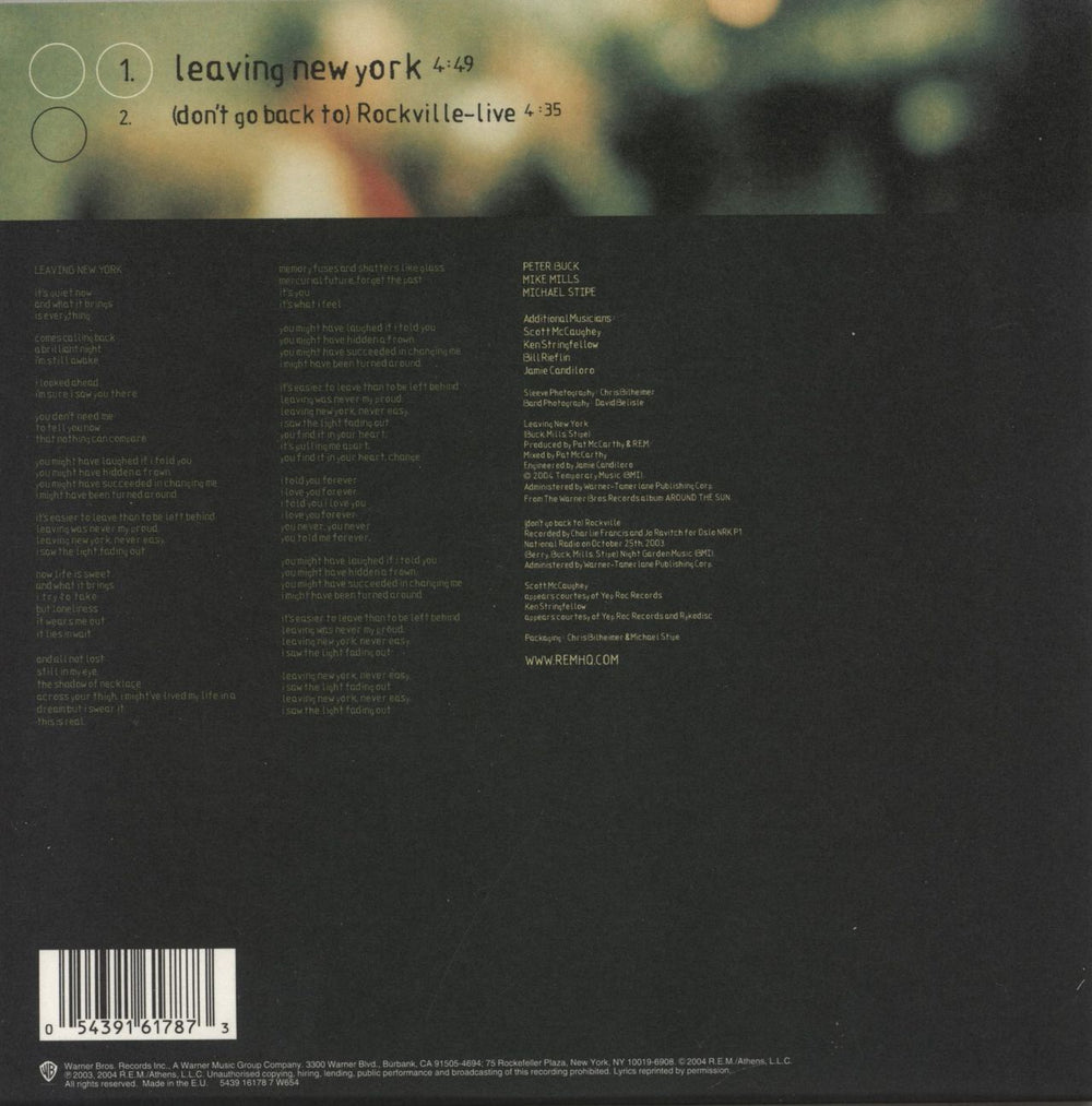 REM Leaving New York UK 7" vinyl picture disc (7 inch picture disc single) 054391617873