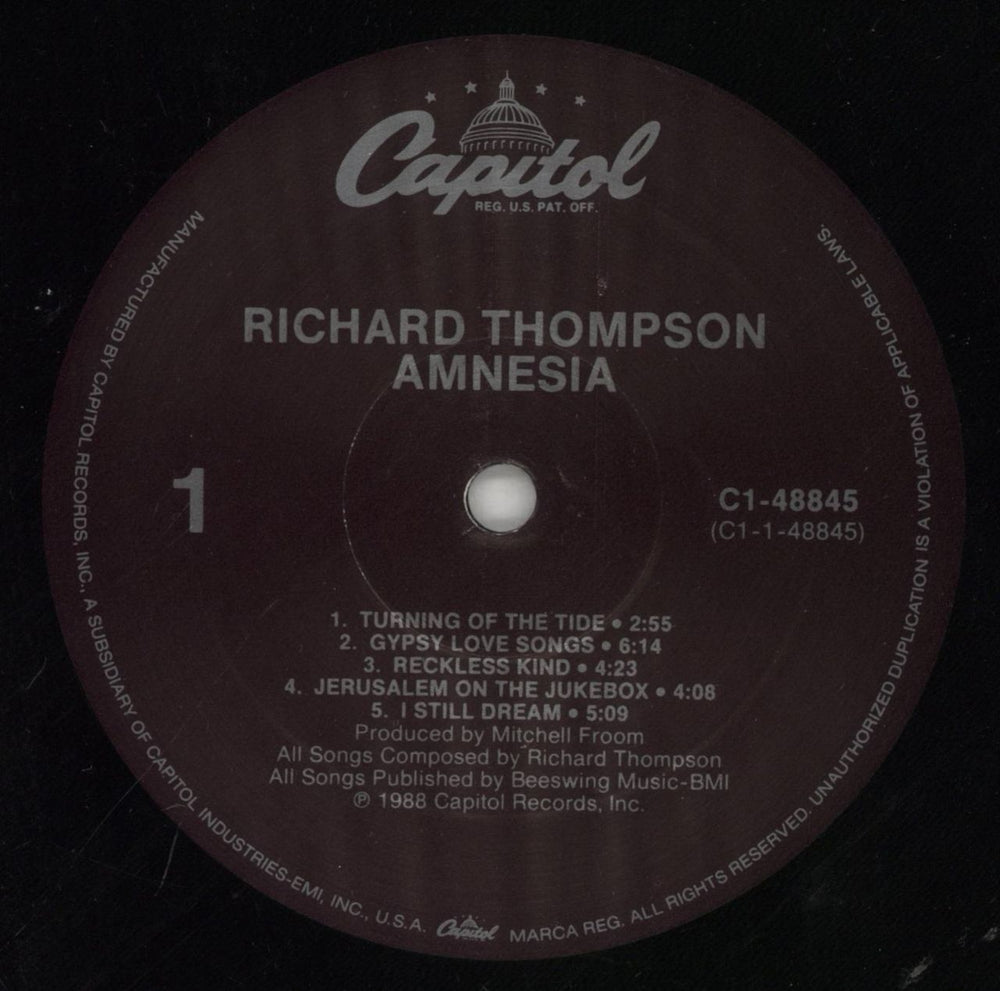 Richard Thompson Amnesia - Shrink US vinyl LP album (LP record) RTHLPAM861677