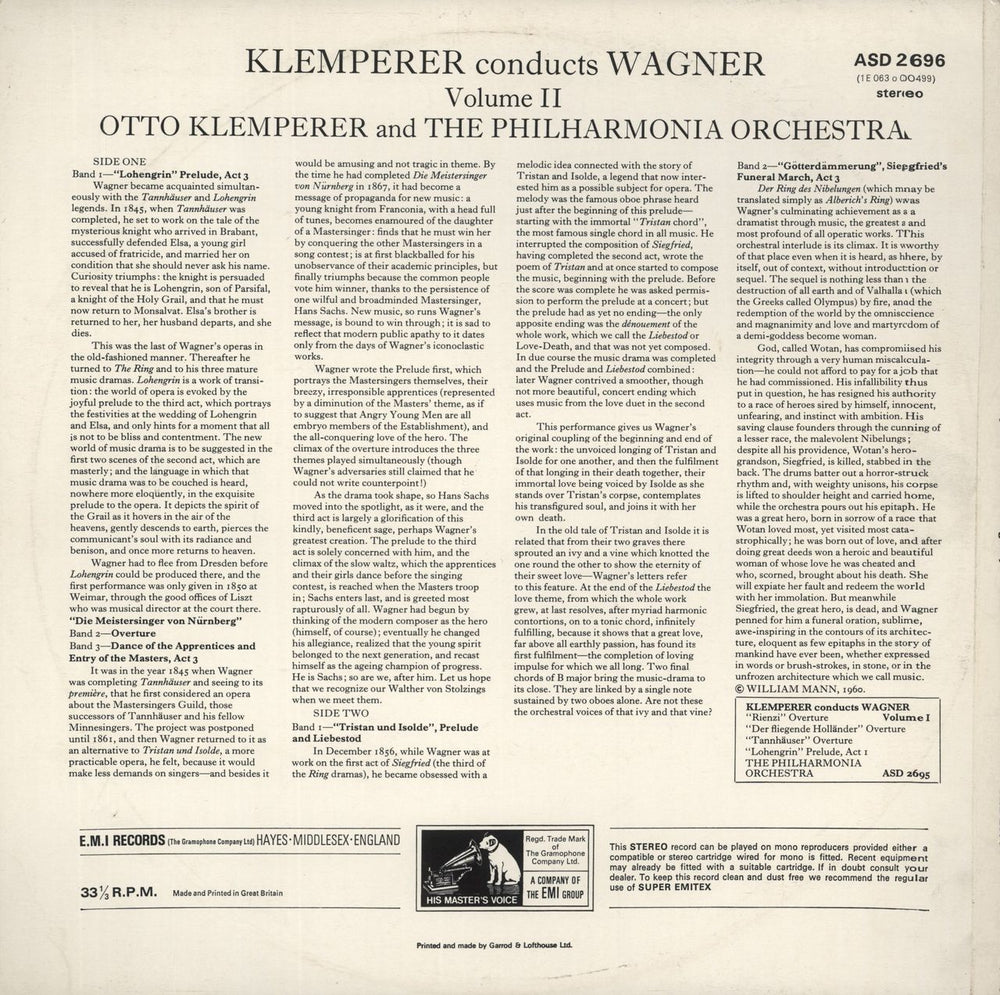 Richard Wagner Klemperer Conducts Wagner Volume 2 UK vinyl LP album (LP record)
