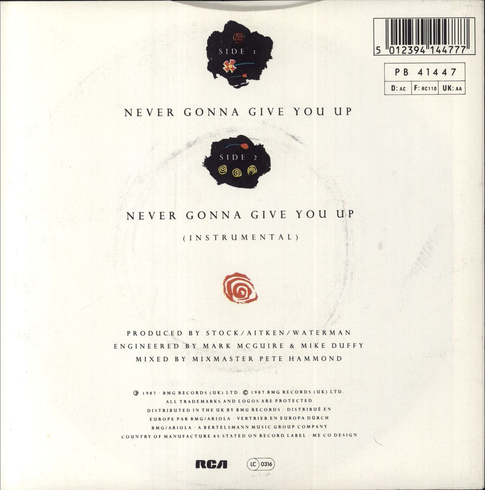 Rick Astley Never Gonna Give You Up UK 7" vinyl single (7 inch record / 45) 5012394144777