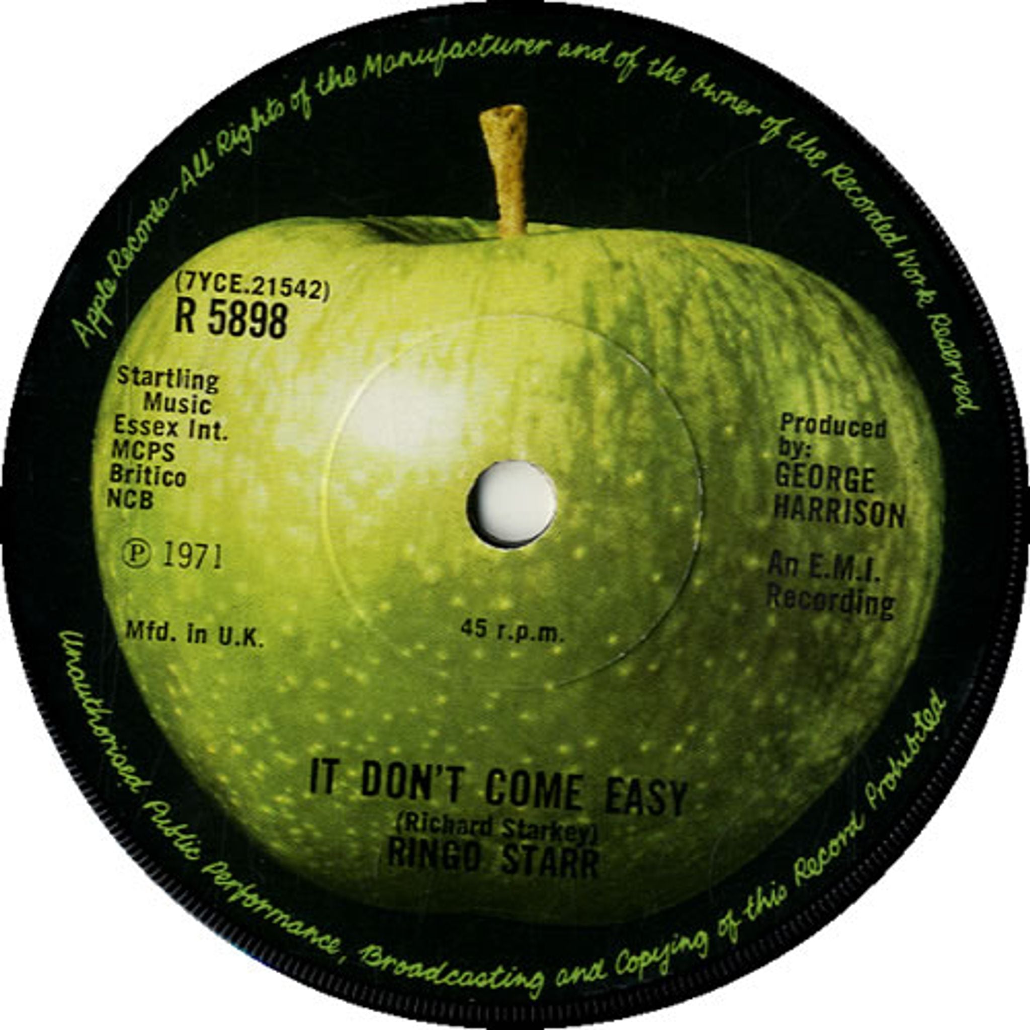 Ringo Starr It Don't Come Easy - 2nd - Solid - P/S UK 7\" vinyl single (7 inch record / 45) RIN07IT596237